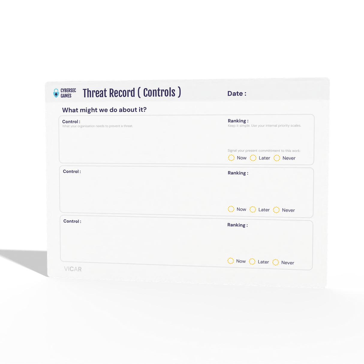 VICAR Threat Cards for threat modeling games